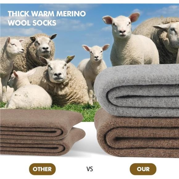 6 Pairs, Men's Merino Wool Socks Ultra Thick Winter Wool Hiking Socks - Picture 2 of 5